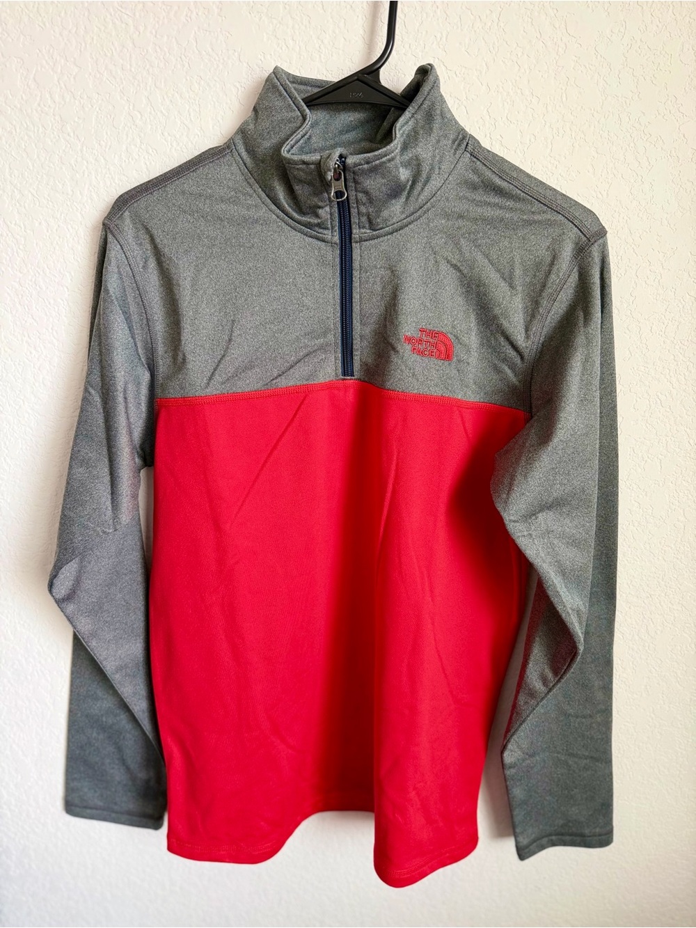 The North Face Gray and Red Kids' Half-Zip Pullover